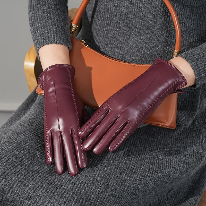 Guantes de piel de oveja auténtica con arrugas para mujer - image 8