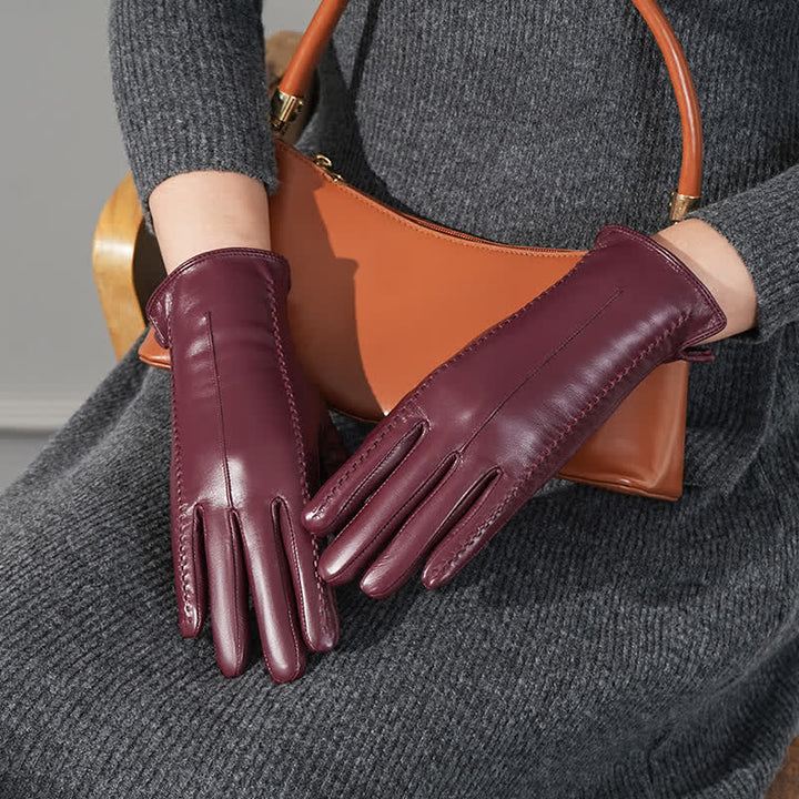 Guantes de piel de oveja auténtica con arrugas para mujer - image 8