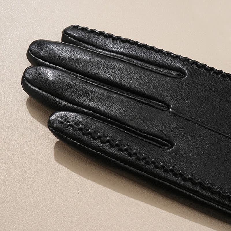 Guantes de piel de oveja auténtica con arrugas para mujer - image 5