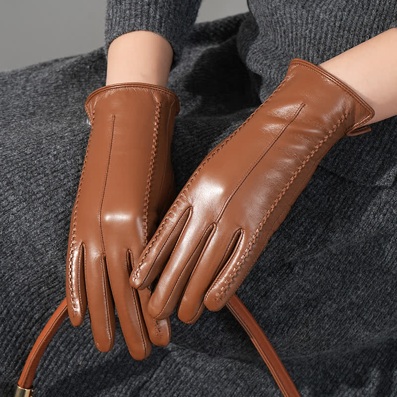Guantes de piel de oveja auténtica con arrugas para mujer - image 1