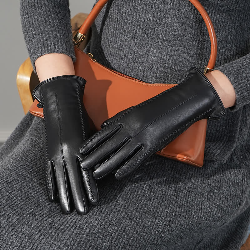 Guantes de piel de oveja auténtica con arrugas para mujer - image 6