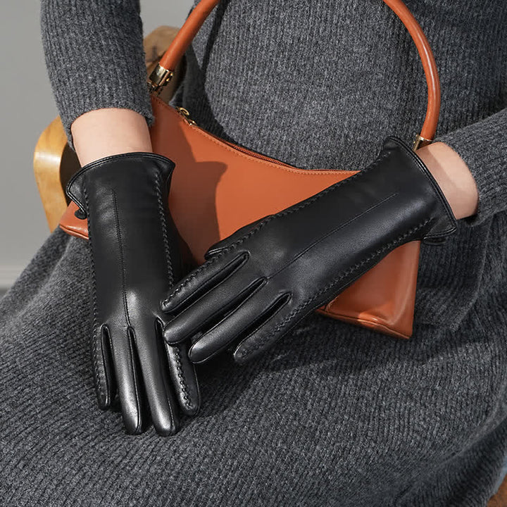 Guantes de piel de oveja auténtica con arrugas para mujer - image 6
