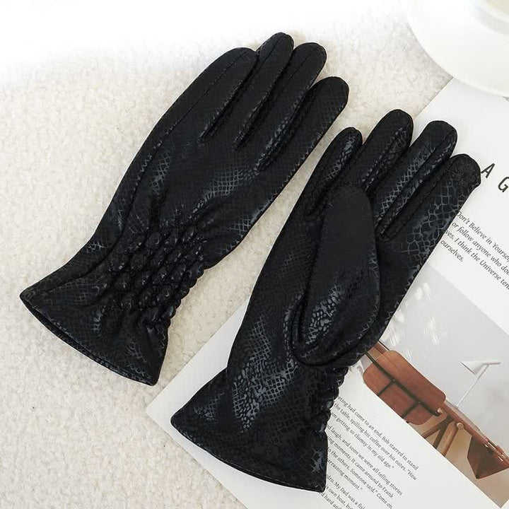 Guantes de terciopelo suave con estampado de pitón brillante para mujer - image 3