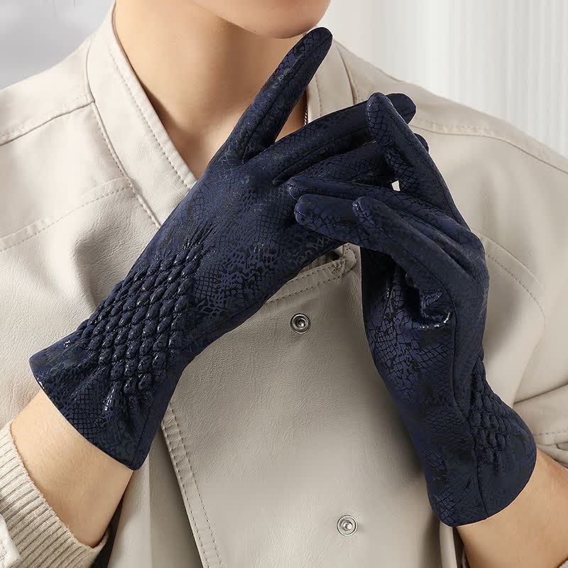 Guantes de terciopelo suave con estampado de pitón brillante para mujer - Marina de guerra - image 4
