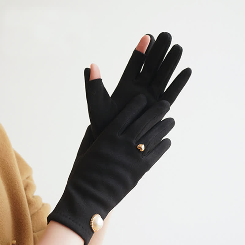 Guantes elegantes con diseño de corazón y perlas Fuax para mujer - image 5