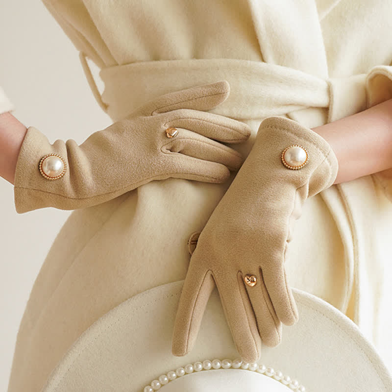 Guantes elegantes con diseño de corazón y perlas Fuax para mujer - Marfil - image 0