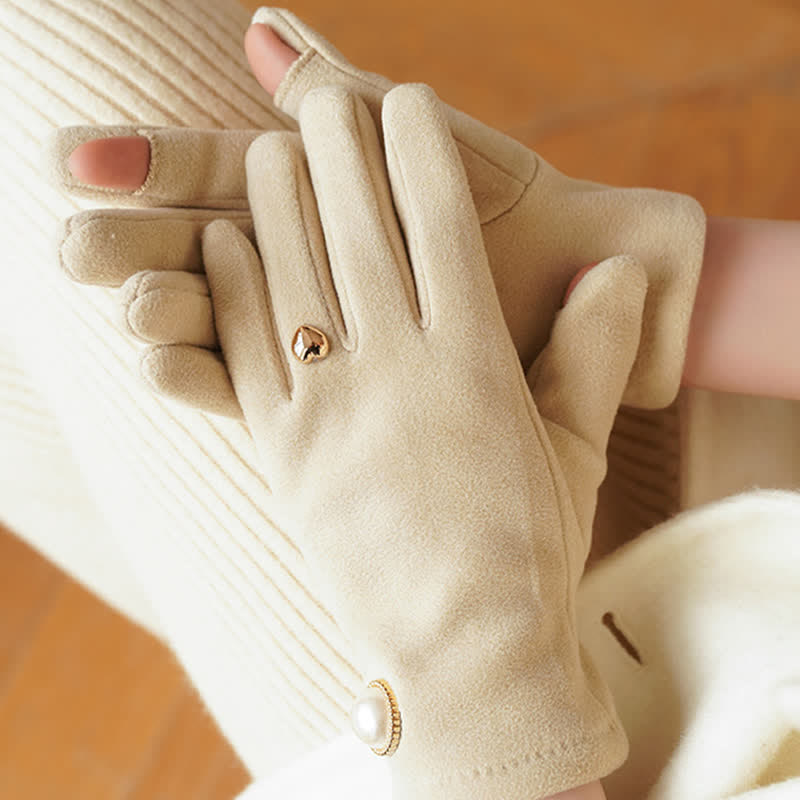 Guantes elegantes con diseño de corazón y perlas Fuax para mujer - image 1