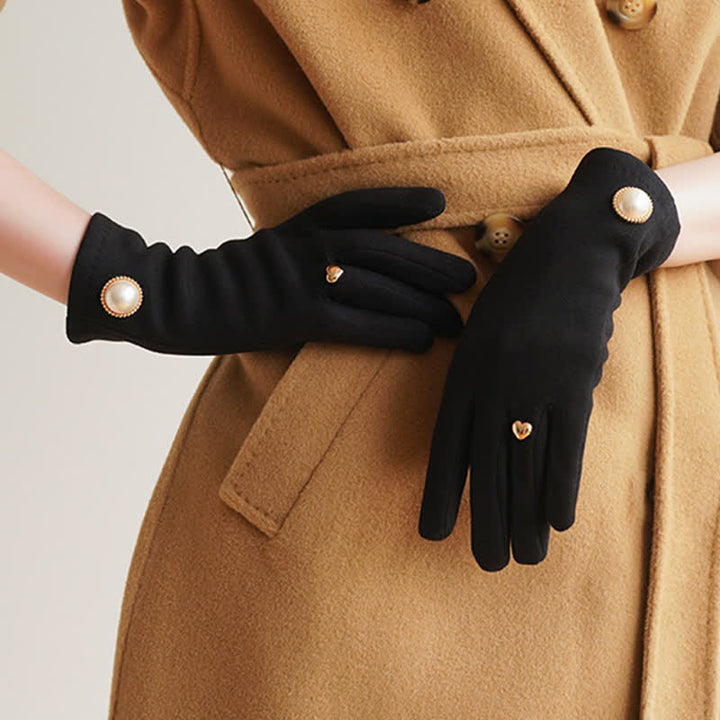 Guantes elegantes con diseño de corazón y perlas Fuax para mujer - Negro - image 4