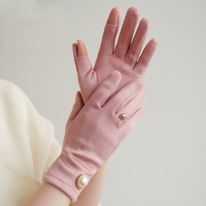 Guantes elegantes con diseño de corazón y perlas Fuax para mujer - image 8