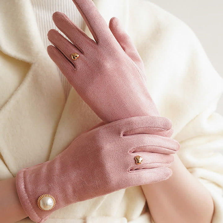 Guantes elegantes con diseño de corazón y perlas Fuax para mujer - image 7