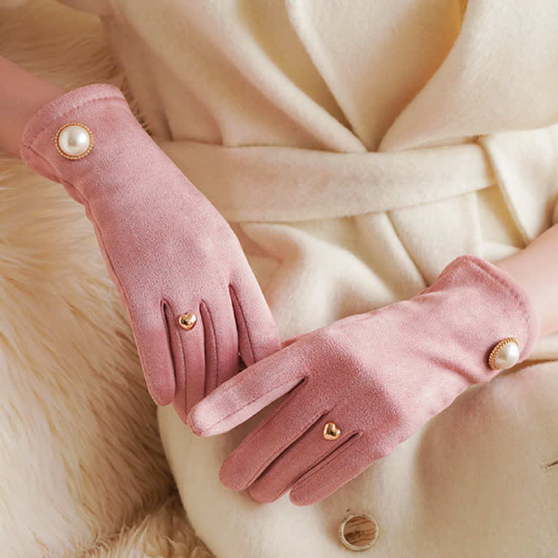 Guantes elegantes con diseño de corazón y perlas Fuax para mujer - Rosa - image 6