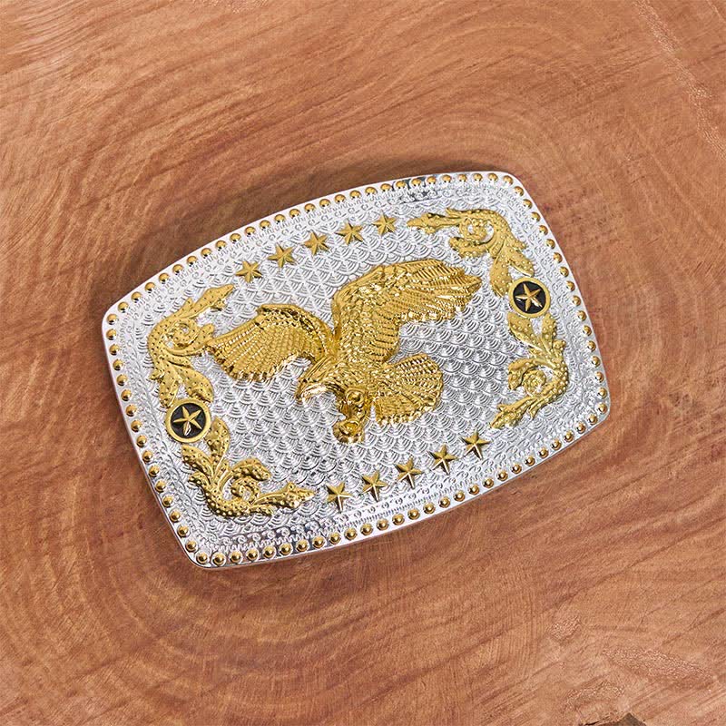 Cinturón de cuero rectangular con hebilla grande de águila voladora en dos tonos, hecho a mano - image 1