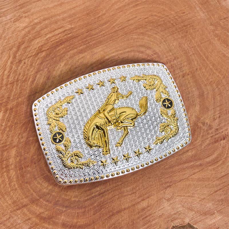 Cinturón de cuero con hebilla grande rectangular para montar a caballo en dos tonos - image 1