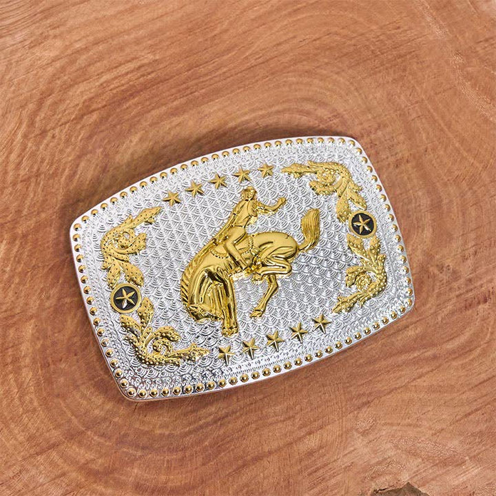 Cinturón de cuero con hebilla grande rectangular para montar a caballo en dos tonos - image 1