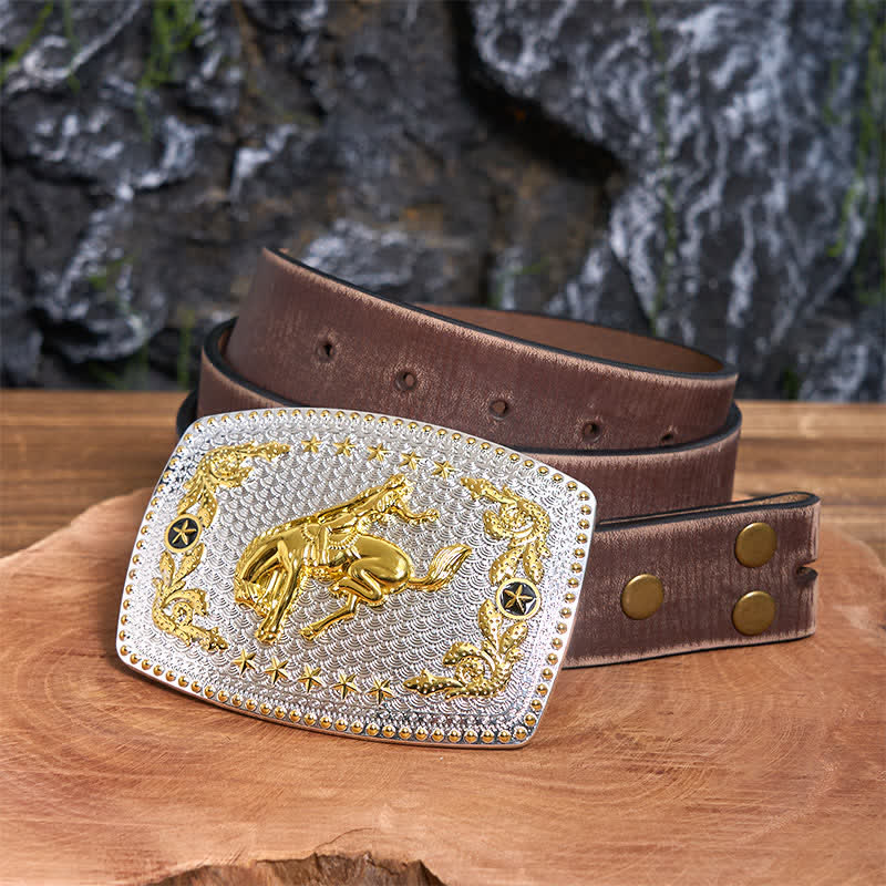 Cinturón de cuero con hebilla grande rectangular para montar a caballo en dos tonos - Equitación - Cinturón marrón desgastado - 42 - image 6