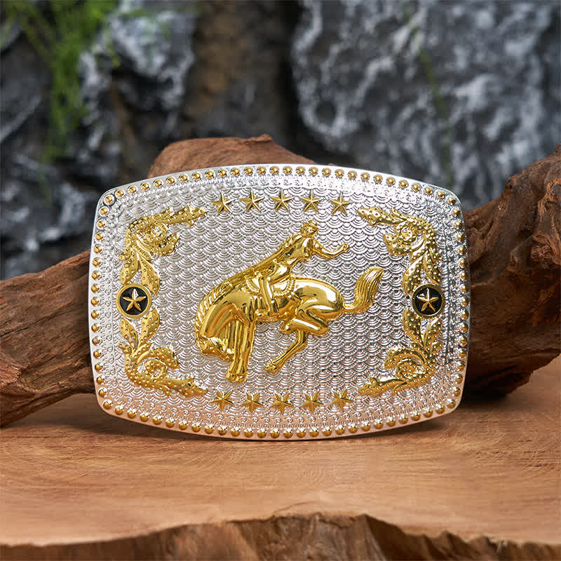 Cinturón de cuero con hebilla grande rectangular para montar a caballo en dos tonos - Equitación - Sin cinturón - Cinturón no incluido - image 0