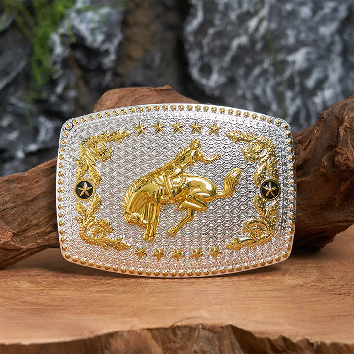 Cinturón de cuero con hebilla grande rectangular para montar a caballo en dos tonos - Equitación - Sin cinturón - Cinturón no incluido - image 0