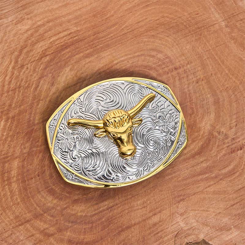 Cinturón de cuero con hebilla grande de cabeza de cuerno largo dorado nativo DIY - image 1