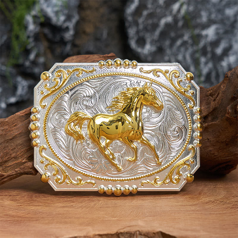 Cinturón de cuero con hebilla de vaquero DIY de Golden Running Horse - Caballo corriendo - Sin cinturón - Cinturón no incluido - image 0