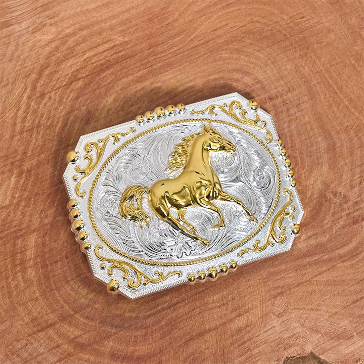 Cinturón de cuero con hebilla de vaquero DIY de Golden Running Horse - image 2