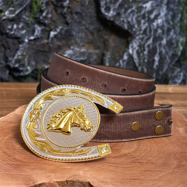 Cinturón de cuero con hebilla occidental de bricolaje con forma de herradura grande - Herradura - Cinturón marrón desgastado - 42 - image 6