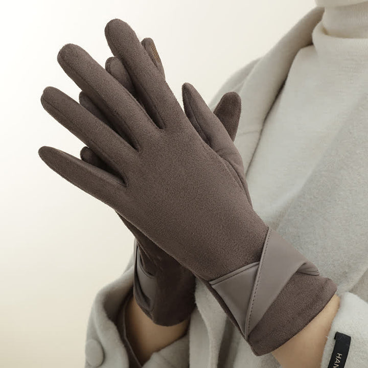 Guantes de gamuza con forro polar cálido de color liso para mujer - image 7