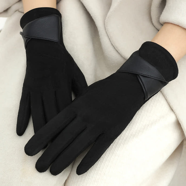 Guantes de gamuza con forro polar cálido de color liso para mujer - Negro - image 17