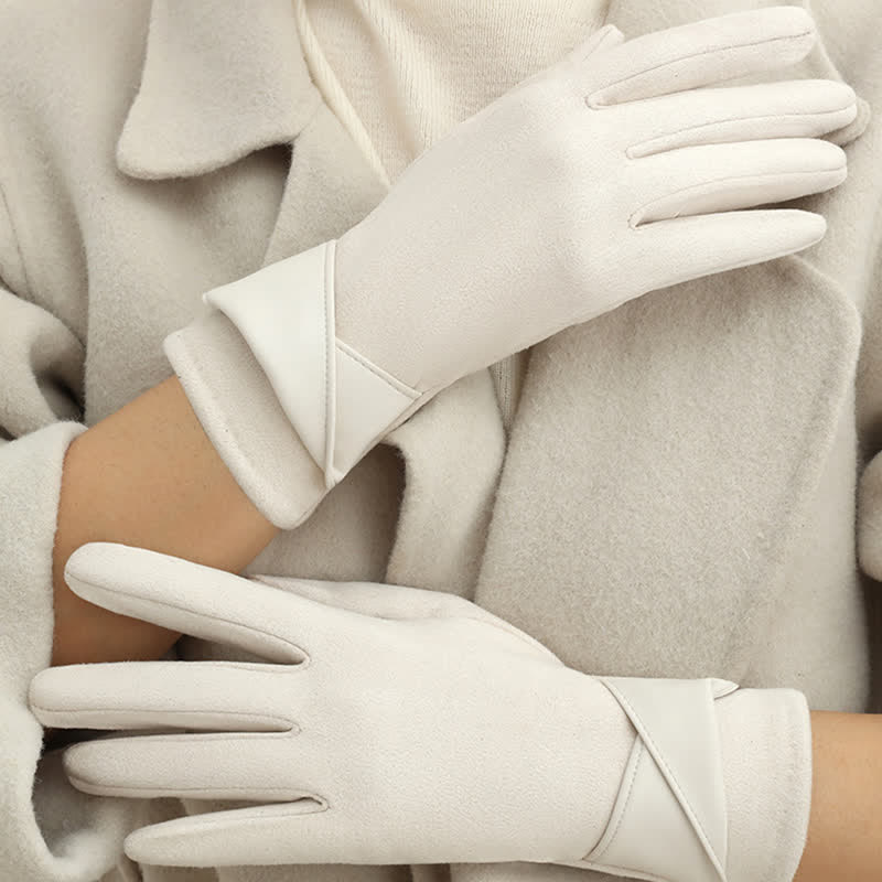Guantes de gamuza con forro polar cálido de color liso para mujer - image 16