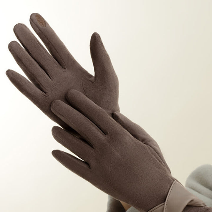 Guantes de gamuza con forro polar cálido de color liso para mujer - image 8