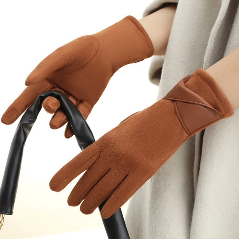 Guantes de gamuza con forro polar cálido de color liso para mujer - image 13
