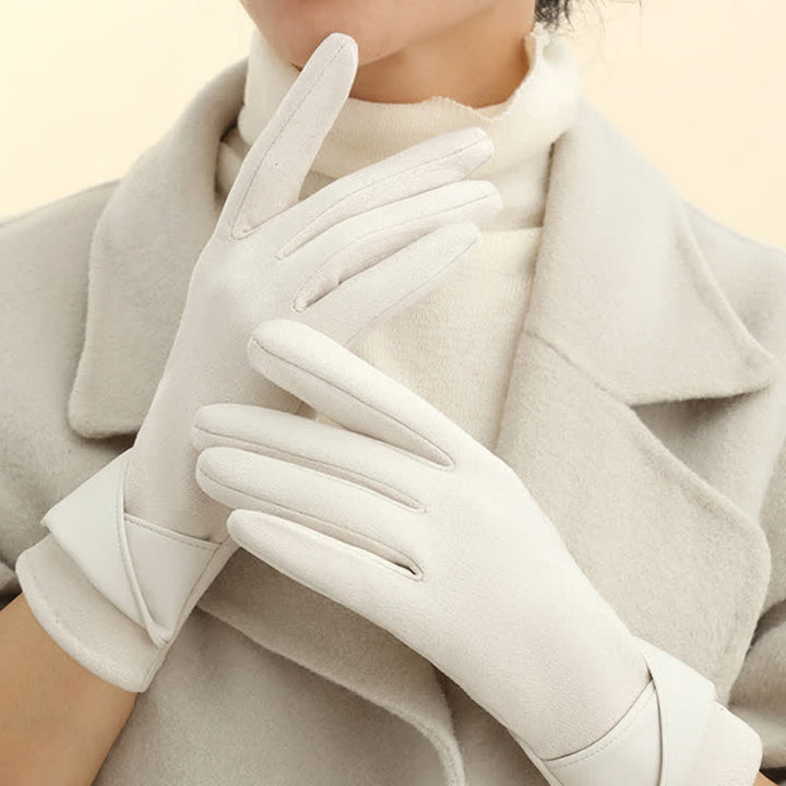 Guantes de gamuza con forro polar cálido de color liso para mujer - Marfil - image 14