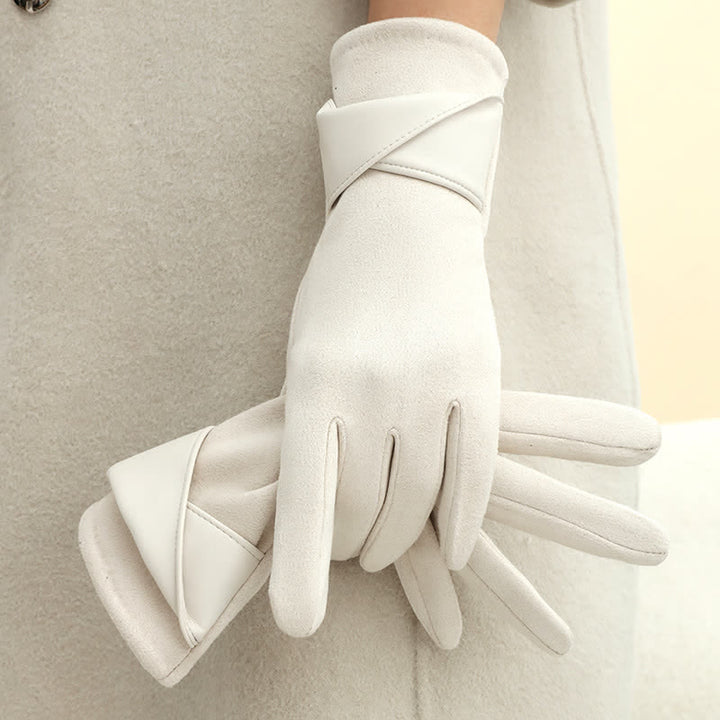 Guantes de gamuza con forro polar cálido de color liso para mujer - image 15