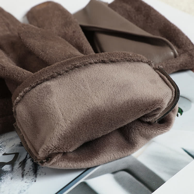 Guantes de gamuza con forro polar cálido de color liso para mujer - image 3