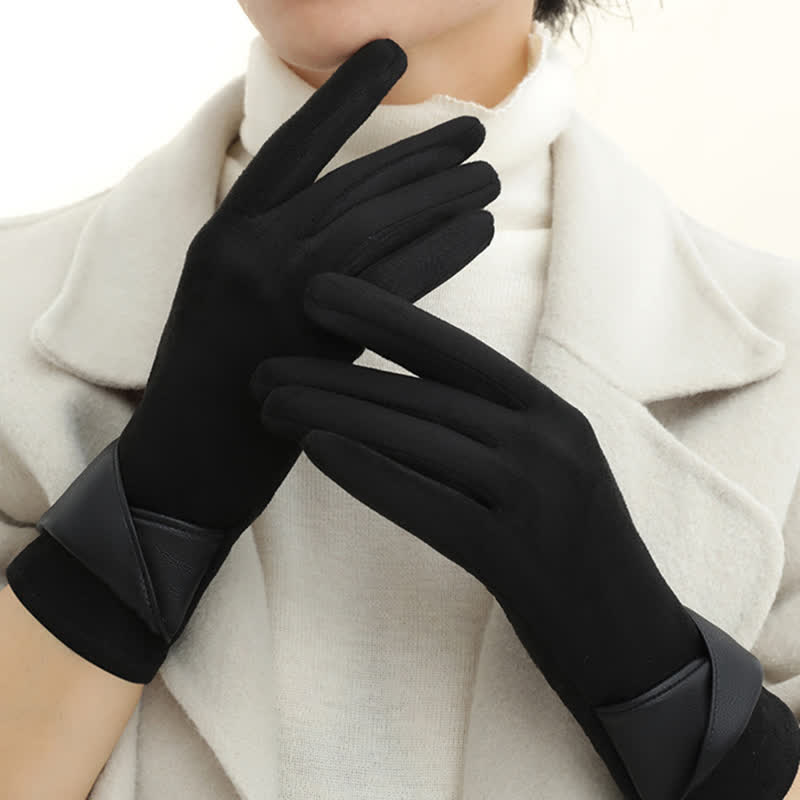 Guantes de gamuza con forro polar cálido de color liso para mujer - image 19