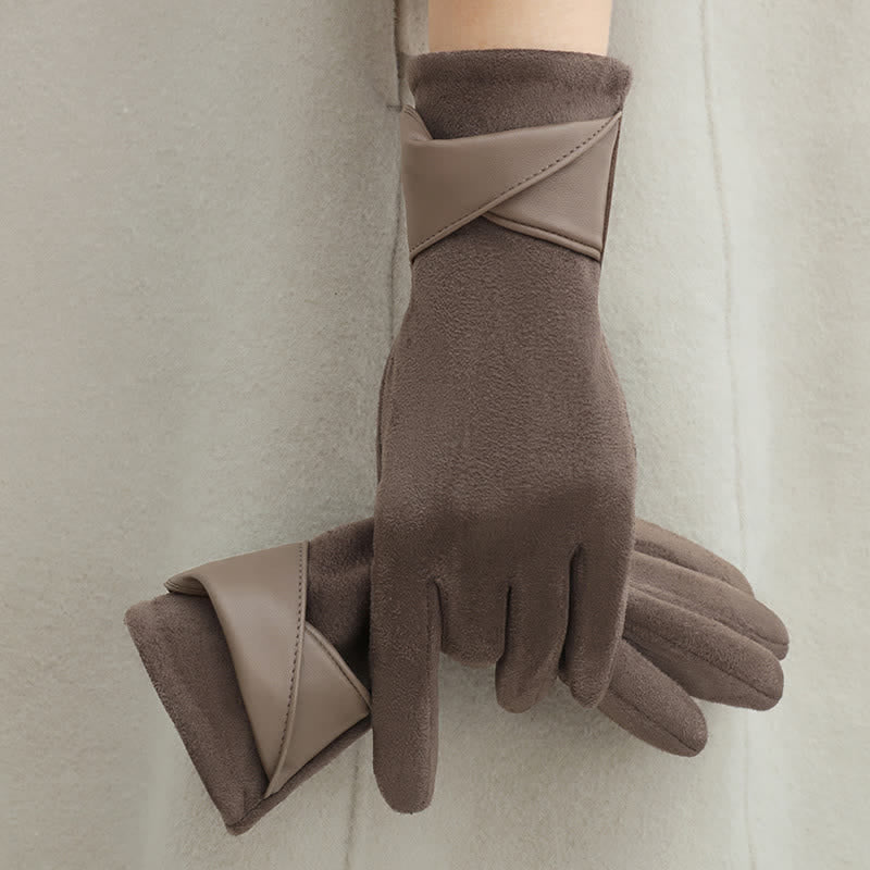 Guantes de gamuza con forro polar cálido de color liso para mujer - Café gris - image 0