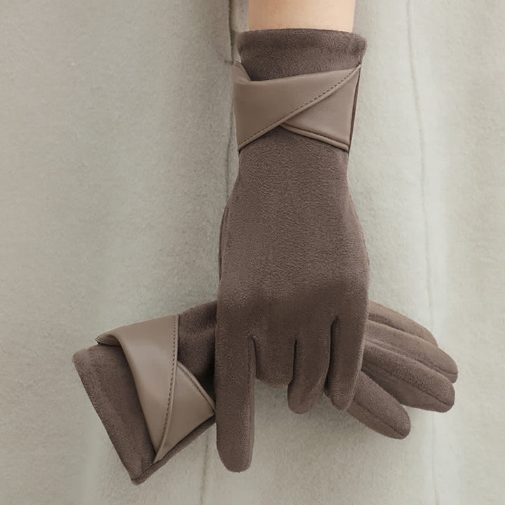 Guantes de gamuza con forro polar cálido de color liso para mujer - Café gris - image 0