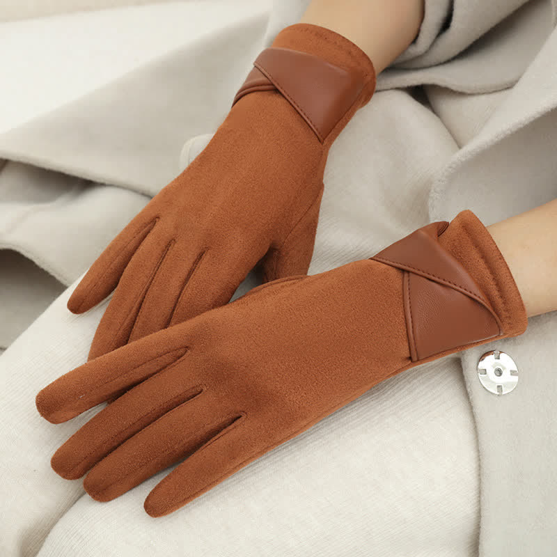 Guantes de gamuza con forro polar cálido de color liso para mujer - Caramelo - image 10