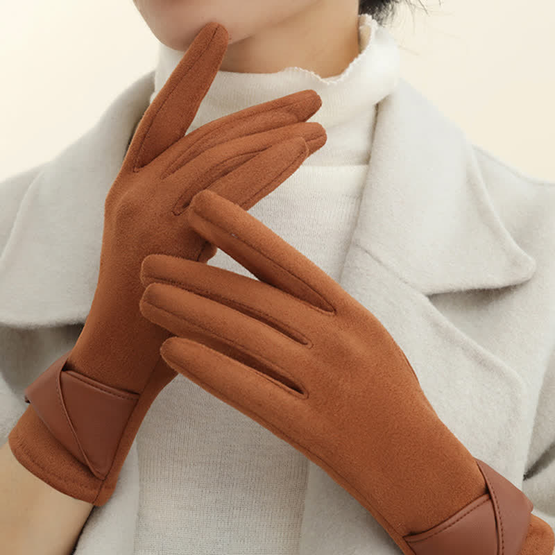 Guantes de gamuza con forro polar cálido de color liso para mujer - image 11