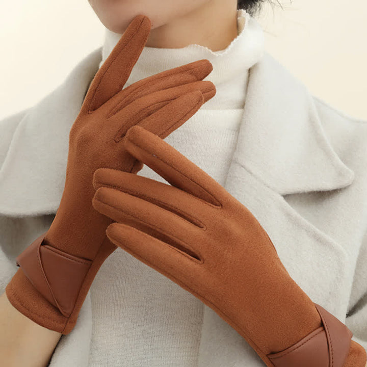Guantes de gamuza con forro polar cálido de color liso para mujer - image 11