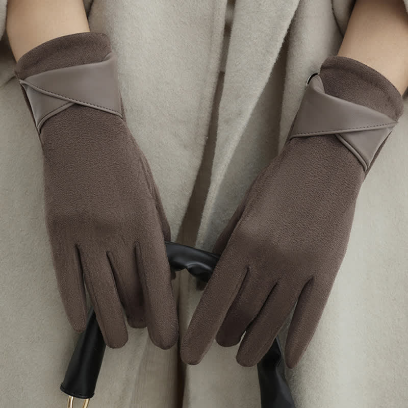 Guantes de gamuza con forro polar cálido de color liso para mujer - image 2