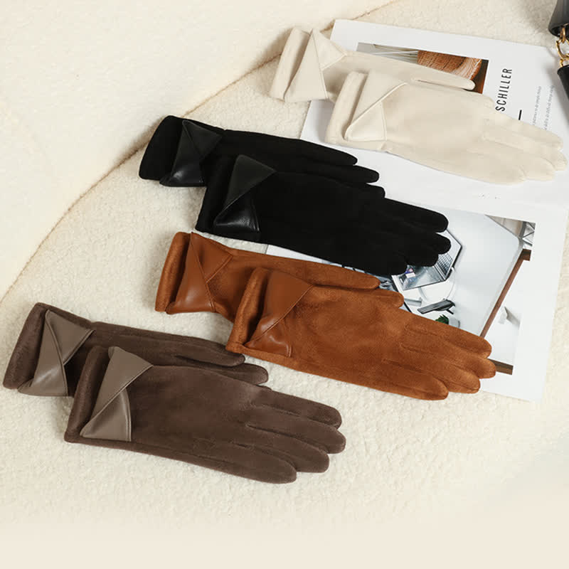 Guantes de gamuza con forro polar cálido de color liso para mujer - image 9