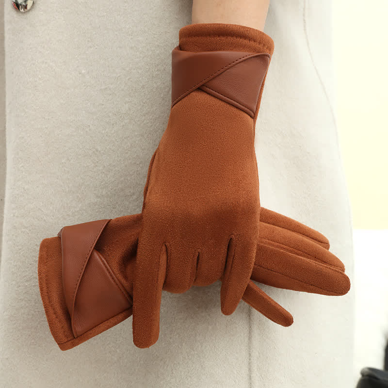 Guantes de gamuza con forro polar cálido de color liso para mujer - image 12