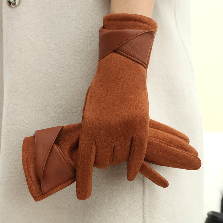 Guantes de gamuza con forro polar cálido de color liso para mujer - image 12