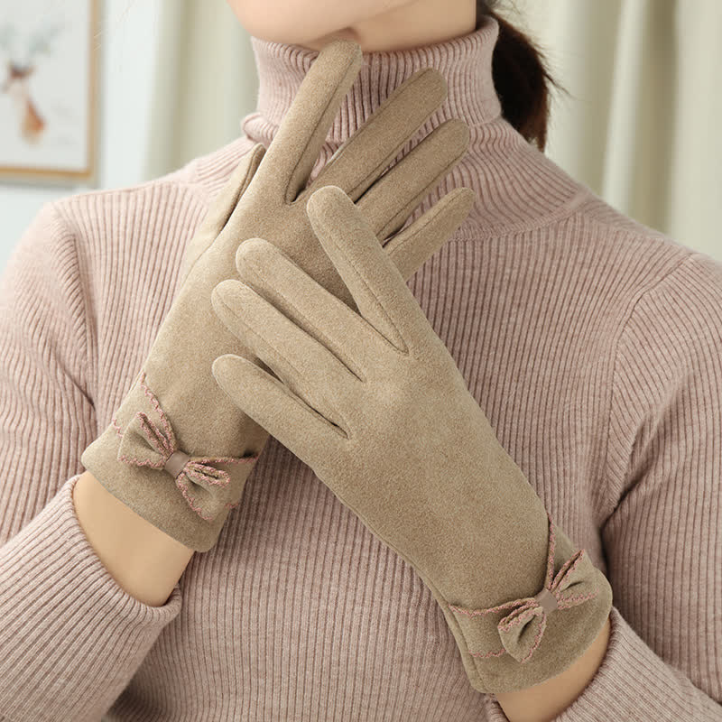 Guantes con lazo y dedos completos para mujer - Caqui - image 0