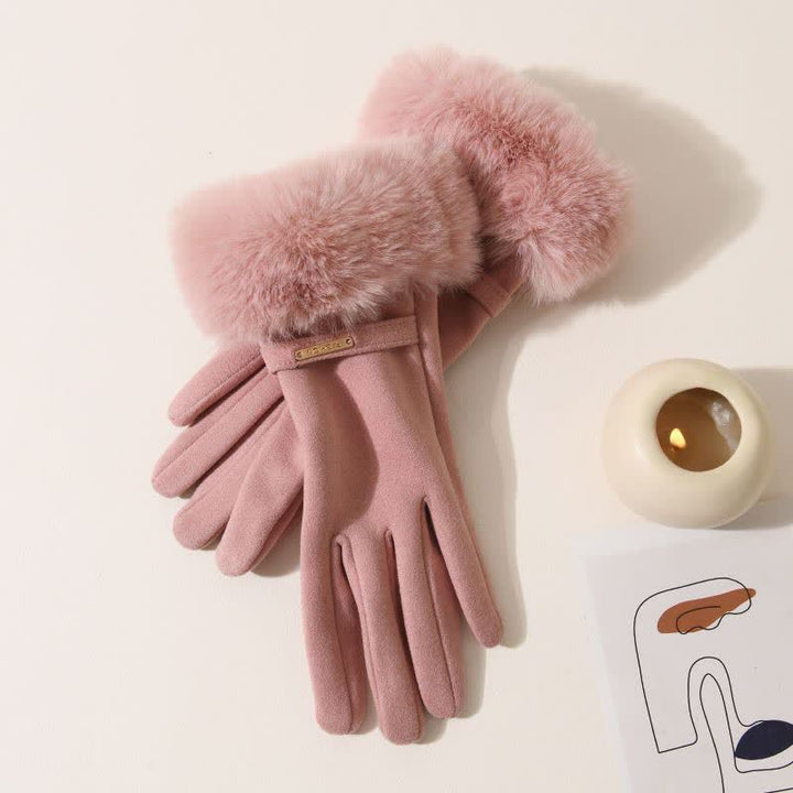 Guantes de felpa mullidos y cálidos para pantalla táctil para mujer - Rosa - image 8