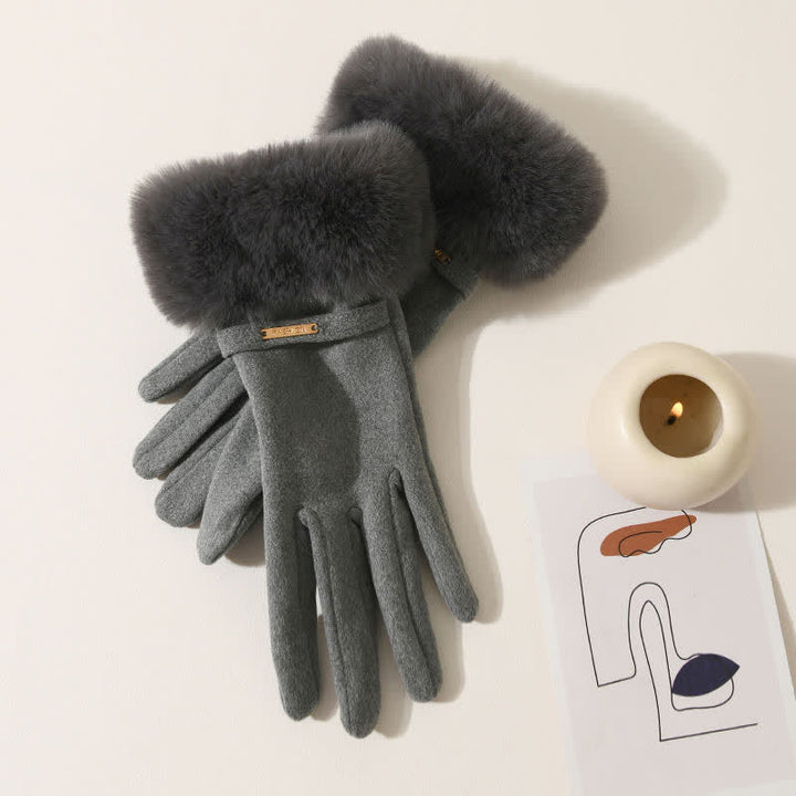 Guantes de felpa mullidos y cálidos para pantalla táctil para mujer - Gris - image 10