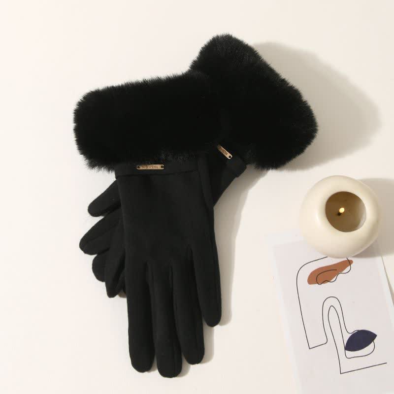 Guantes de felpa mullidos y cálidos para pantalla táctil para mujer - Negro - image 9