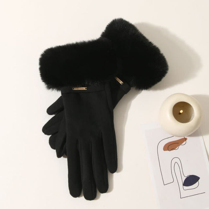 Guantes de felpa mullidos y cálidos para pantalla táctil para mujer - Negro - image 9