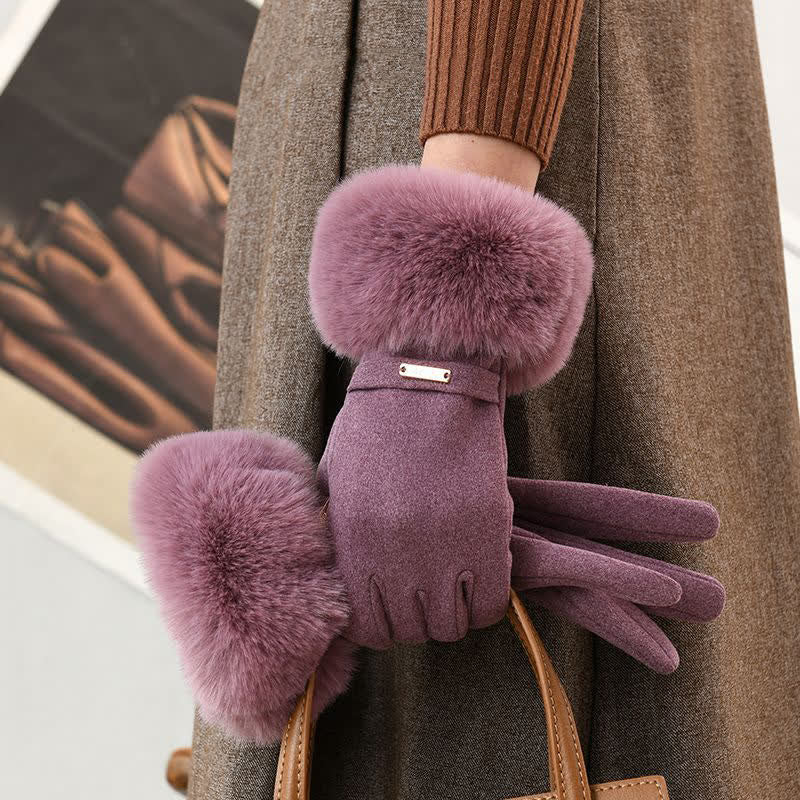 Guantes de felpa mullidos y cálidos para pantalla táctil para mujer - Púrpura - image 5