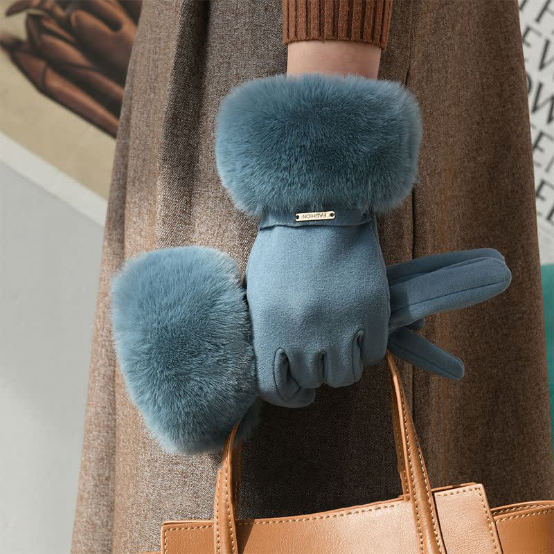 Guantes de felpa mullidos y cálidos para pantalla táctil para mujer - Cian oscuro - image 7